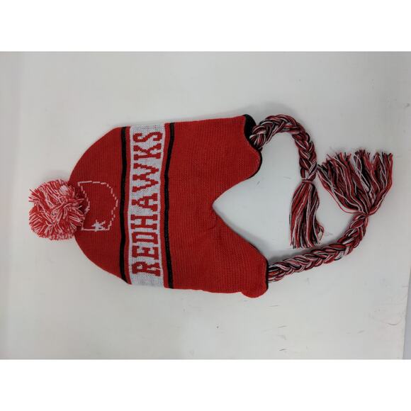 Miami Florida Beanie Hat 100% Acrylic Red & White W/Pom Pom and Strings - Picture 7 of 11